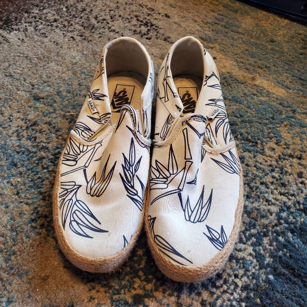 Size 9 White Bamboo Slip-on Vans